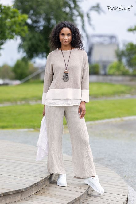 Hovedbilde Boheme Genser Bomullsmix 2 Farget Sand/Offwhite