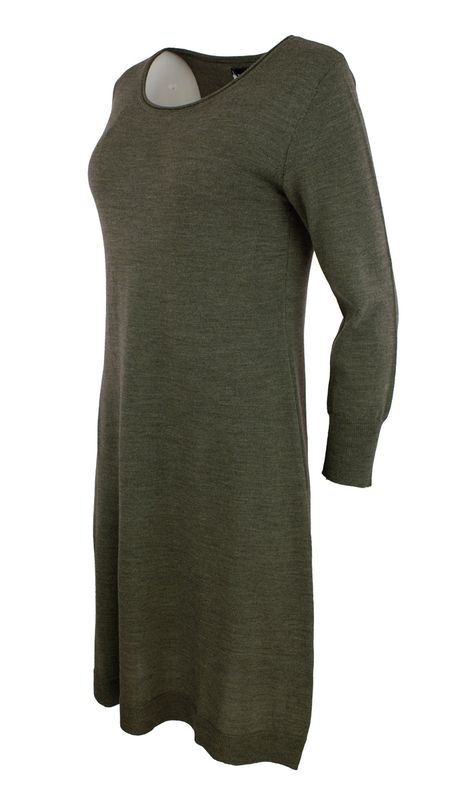 Boheme Kjole M/Rund Hals i 100% Merino Olive