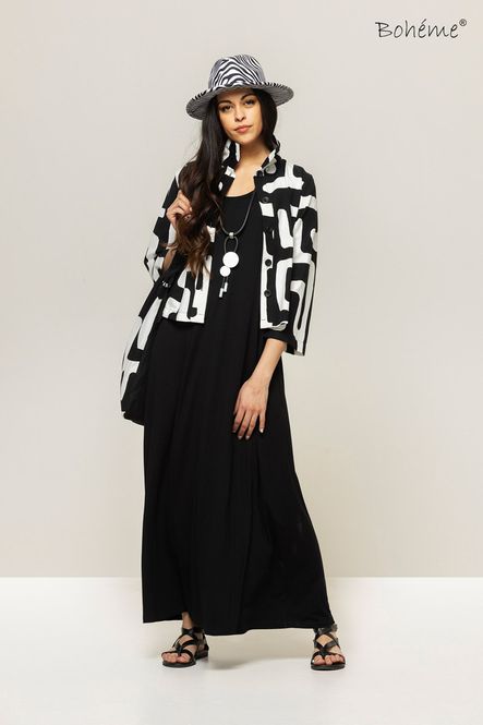 Hovedbilde Boheme Lang Jersey Kjole U/Ermer i Black 