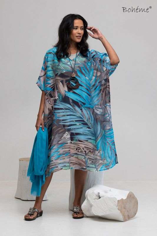 Boheme Lang Kaftan i Palm Print