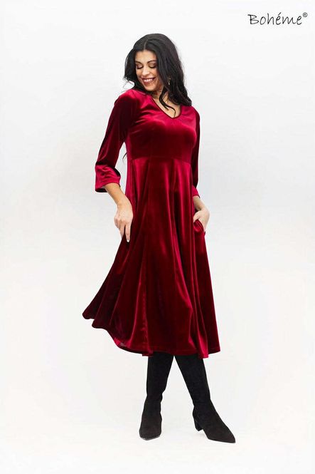 Hovedbilde Boheme Kjole Lang A-Line i Velour Red