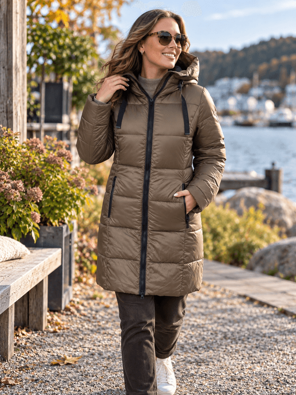 Normann lang dunjakke i Dark Olive/Black