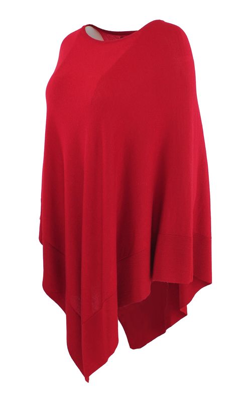 Boheme Poncho M/Rund Hals i 100% Merino Red