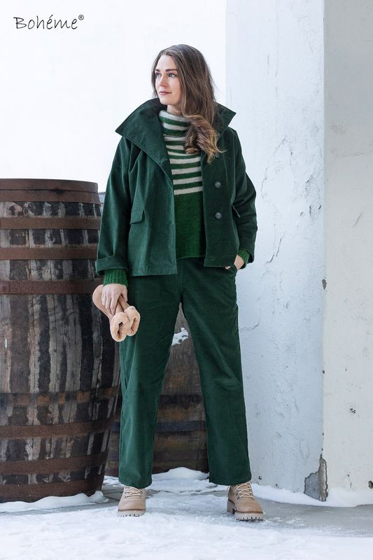 Boheme Jakke Cord i Forest Green