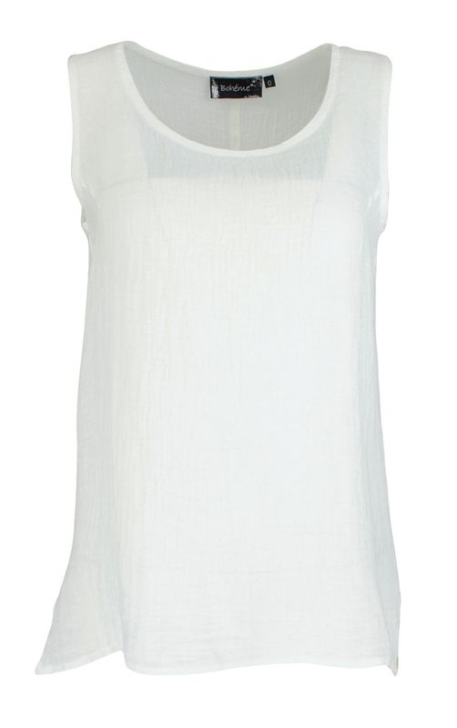 Boheme singlet kort i lin farge White
