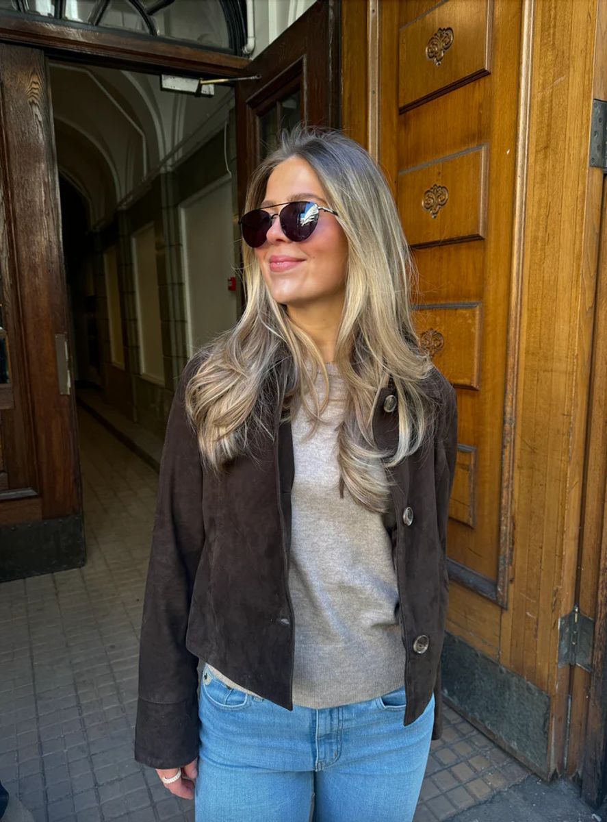 Clermonte Allie Goat Suede skinnsjakke i Dark Brown